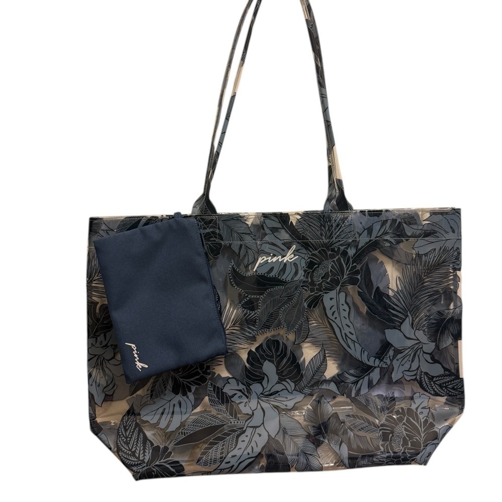 PINK Victoria's Secret Black Floral Tote Bag with extra zipper pouch